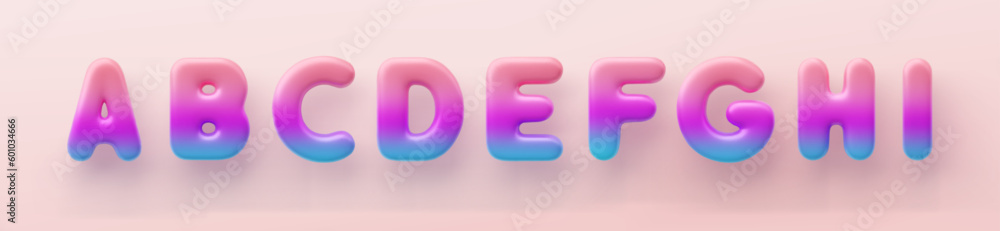 3D Colorful Gradient letters A, B, C, D, E, F, G, H and I a glossy surface on a pink background. 3D Colorful Gradient letters A, B, C, D, E, F, G, H and I a glossy surface on a pink background.