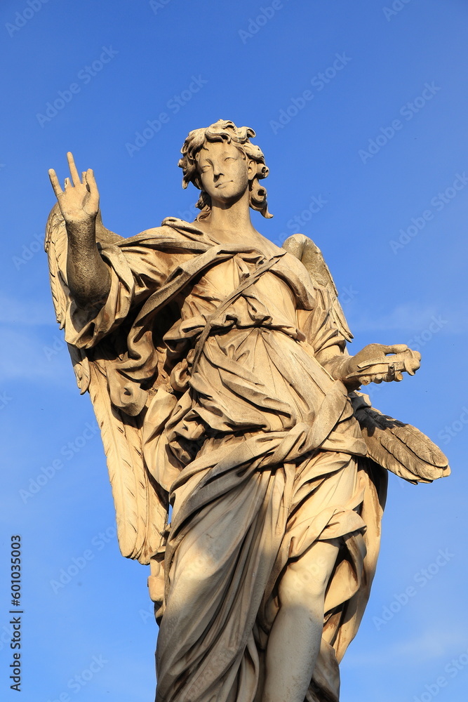 Naklejka premium Ponte Sant'Angelo Statue of an Angel Holding The Crucifixion Nails in Rome, Italy