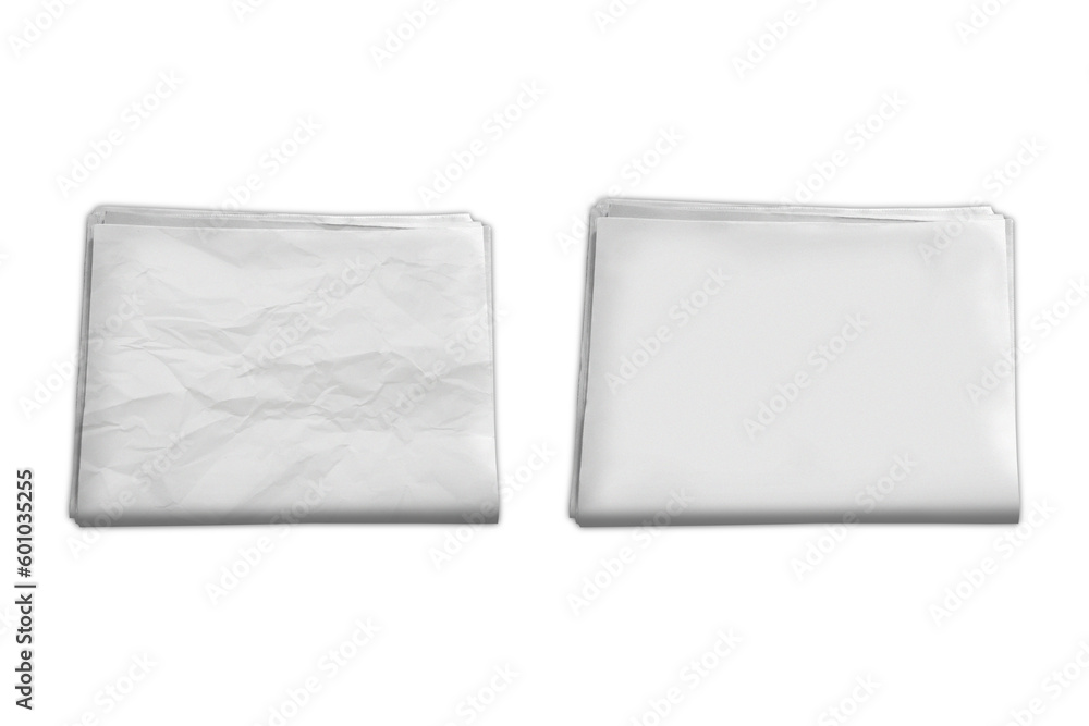 Empty Blank folded newspaper mockup isolated on white background. 3d rendering. Empty Blank folded newspaper mockup isolated on white background. 3d rendering.