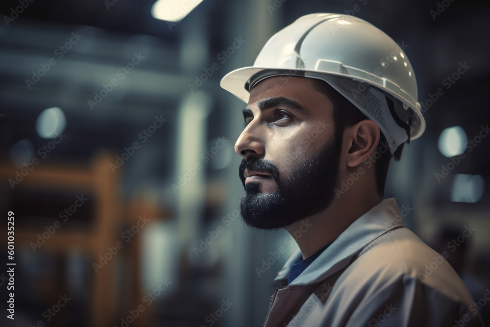 Portrait of Arab man, factory worker, AI generated Generative AI Portrait of Arab man, factory worker, AI generated Generative AI