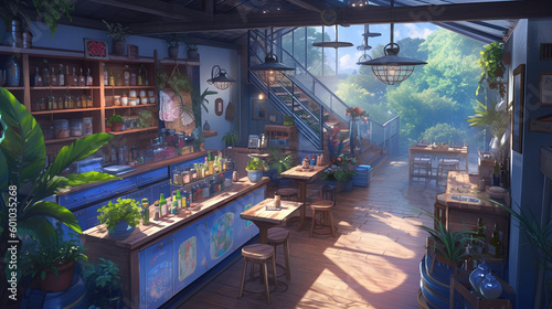 Anime background of plant shop, generative AI