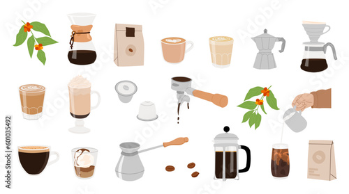 Leinwand Poster Different types of coffee manual brewing equipment