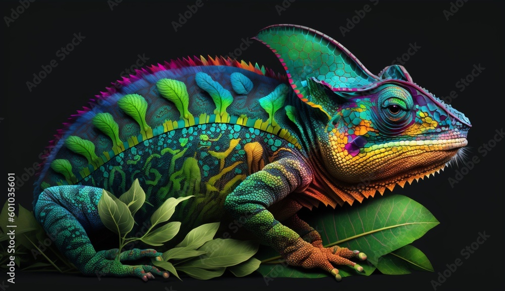 Illustration of Colorful Changing Chameleon. Generative AI.