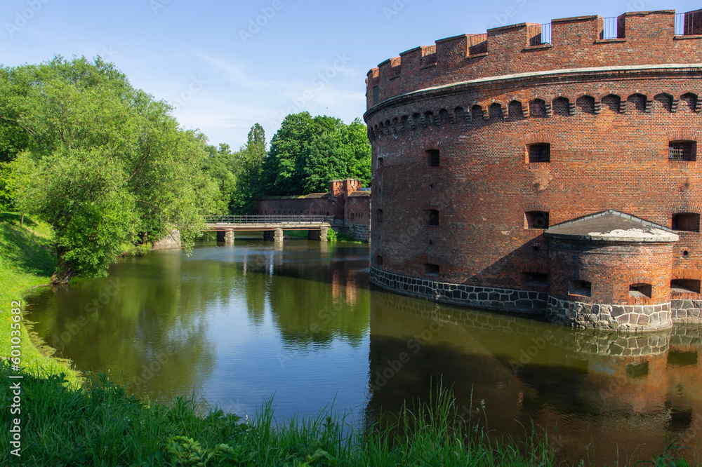 Kaliningrad, Russia. Forts of Kaliningrad. Walled city of Koenigsberg. Der Don Tower, built in 1854. German fortifications of 19th century for defense by German troops of city in East Prussia.
