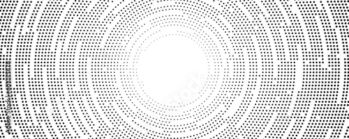 Abstract circles of black particles on white background. Circular sound wave. Big data visualization. Futuristic background of dots. Vector illustration.