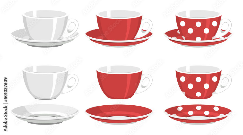 Obraz premium Set of tea couples. Red and white design.