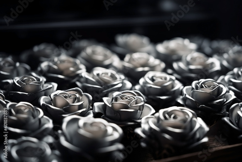 Silver roses dark moody romantic background. Ai generated