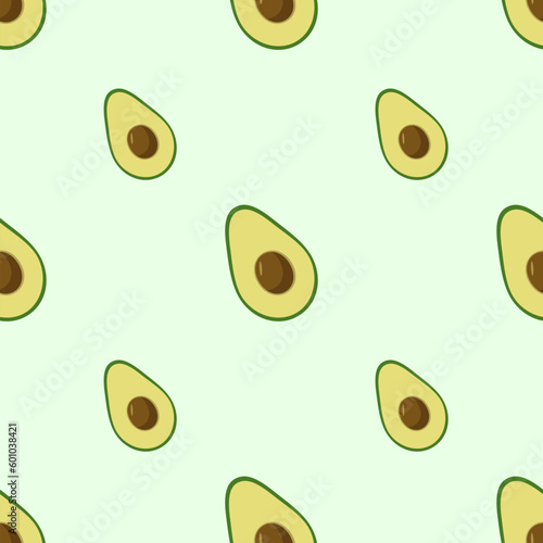 Seamless Pattern Avocado set of whole and halves with a bone. Vector illustration of fresh avocado fruit.