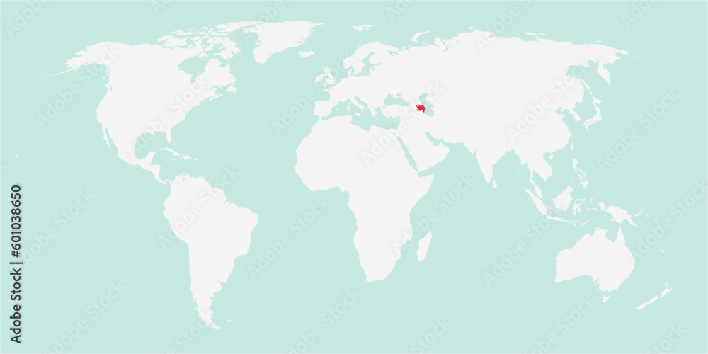Vector map of the world with the country of Azerbaijan highlighted highlighted in red on white background.