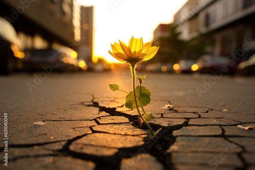 Valokuva small flower grow on cracked street