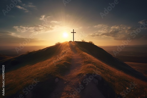 Papier peint cross with sunset in the sky background