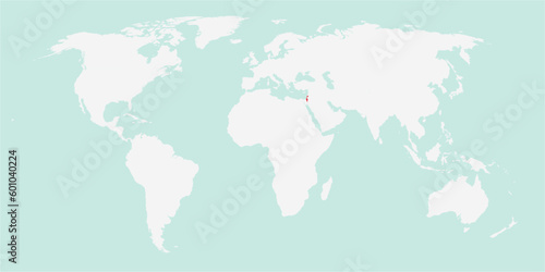 Vector map of the world with the country of Israel highlighted highlighted in red on white background.