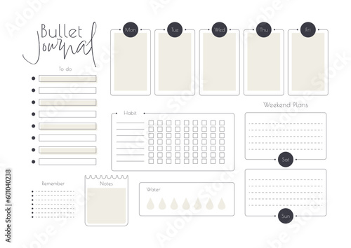 Bullet journal planner template, vector illustration