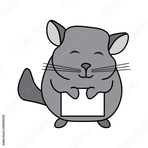 Cute chubby chinchilla holding a white paper vector illustration
