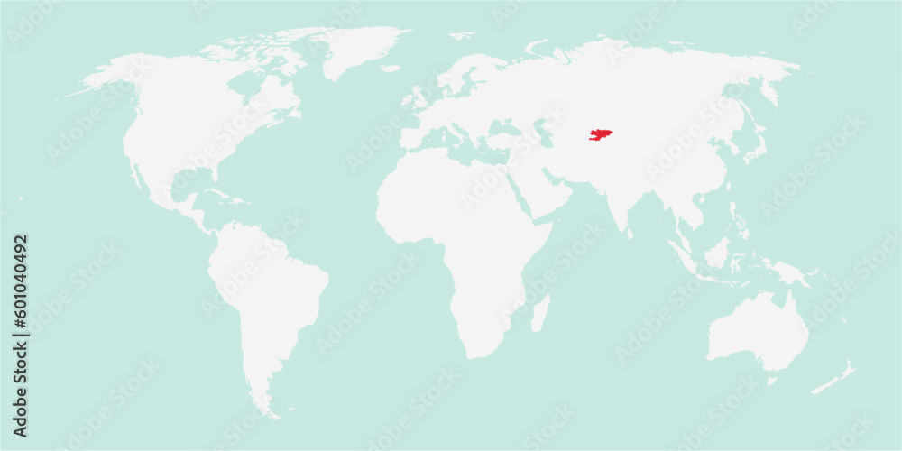 Obraz premium Vector map of the world with the country of Kyrgyzstan highlighted highlighted in red on white background.