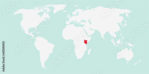 Fototapeta Naklejka Na Ścianę i Meble -  Vector map of the world with the country of Kenya highlighted highlighted in red on white background.