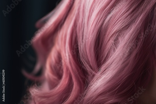 Close-up of thick wavy pink hair. Black background. Copy space. generative ai