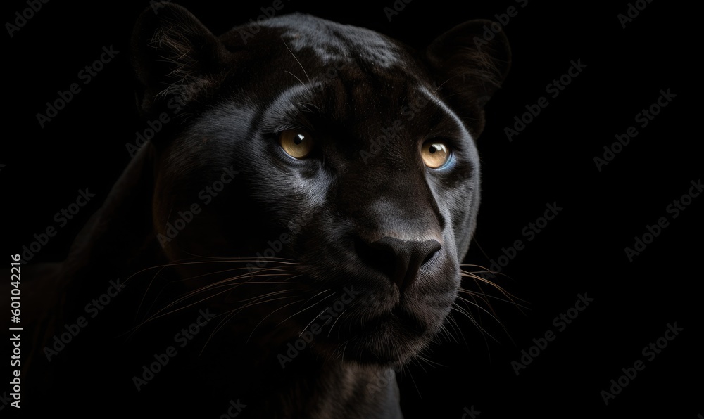 Front view of Panther on black background, generative AI