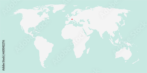 Vector map of the world with the country of Switzerland highlighted highlighted in red on white background.