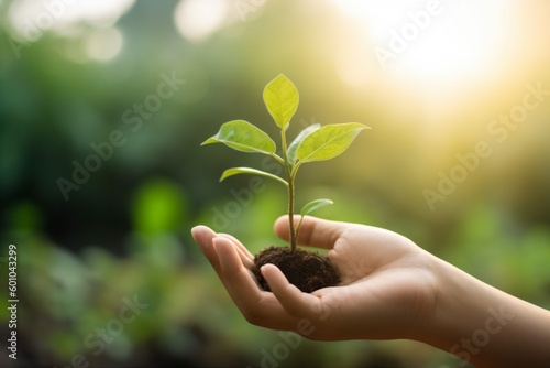 care ecology hand growth agriculture leaf plant nature life green. Generative AI.