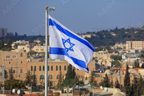 Quadro su tela Flag of Israel in Jerusalem