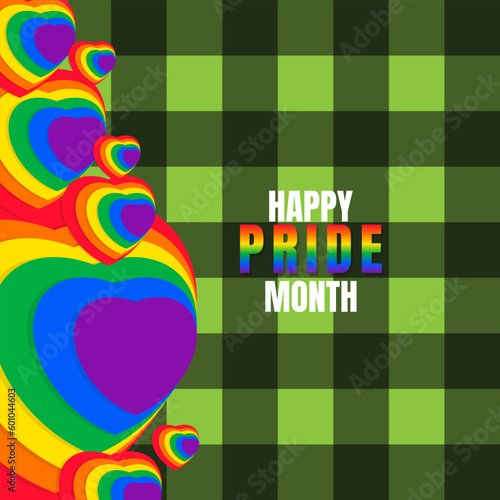 Happy Pride Month, with 3d Rainbow Color Heart, Happy Pride Month LGBT with 3d Hearts