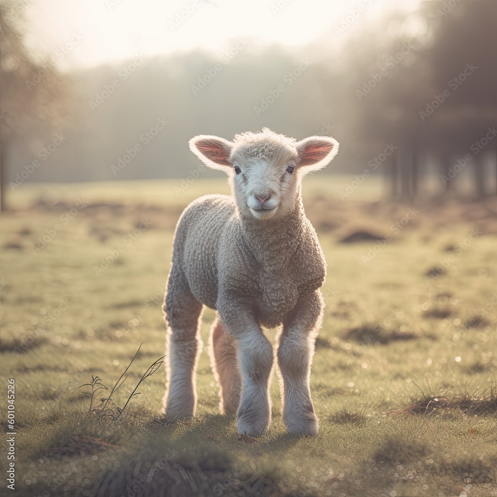 Fototapeta premium Baby Sheep in a Field, Generative AI Illustration