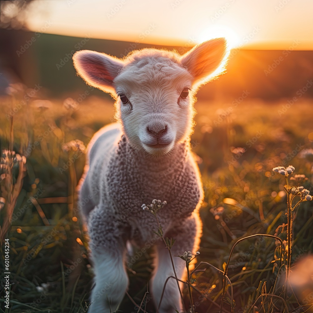 Baby Sheep in a Field, Generative AI Illustration Baby Sheep in a Field, Generative AI Illustration