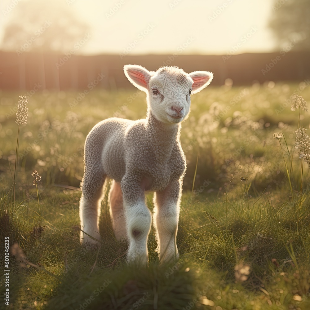Baby Sheep in a Field, Generative AI Illustration