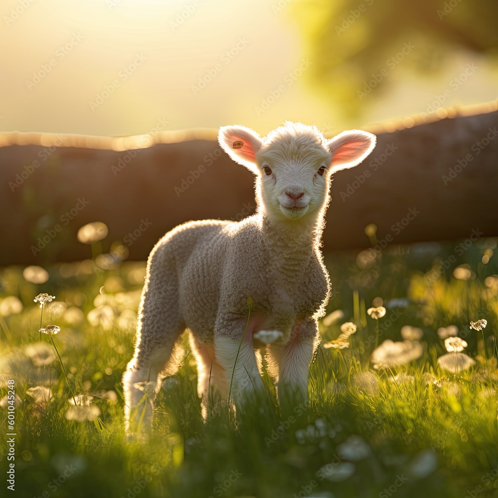 Baby Sheep in a Field, Generative AI Illustration Baby Sheep in a Field, Generative AI Illustration