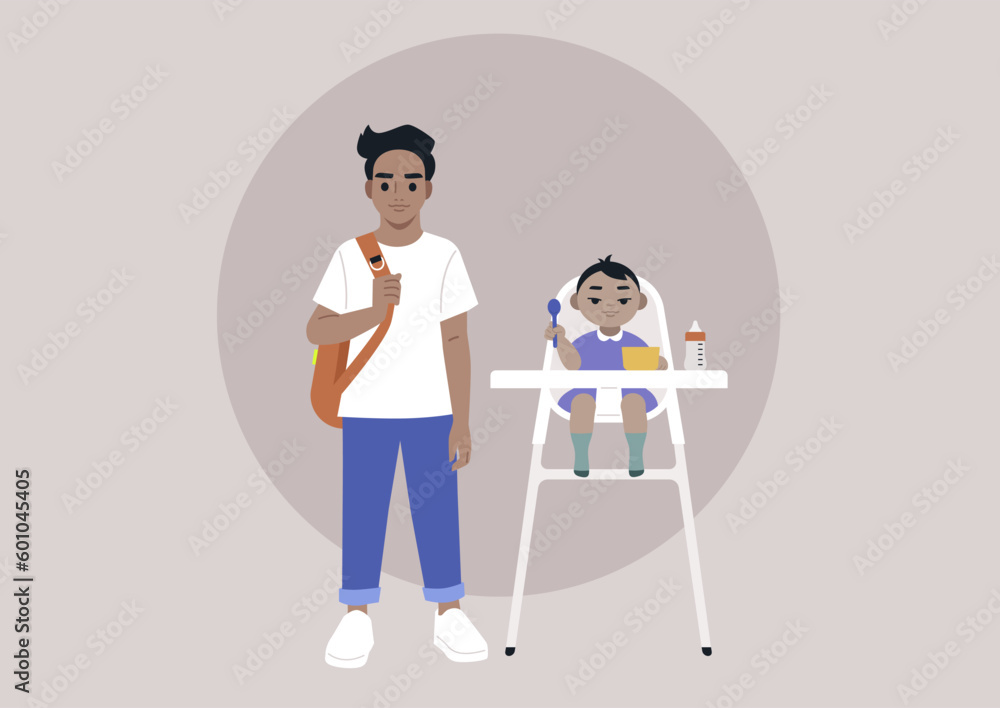 Fototapeta premium A full body portrait of two siblings of different age, a multiracial family