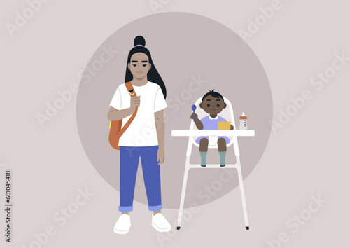 A full body portrait of two siblings of different age, a multiracial family