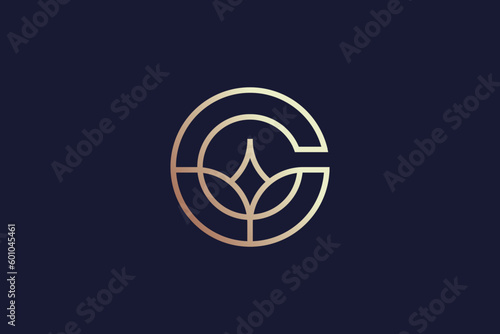C floral illustration modern luxury typography logo design, c beauty salon logo, c nature design
