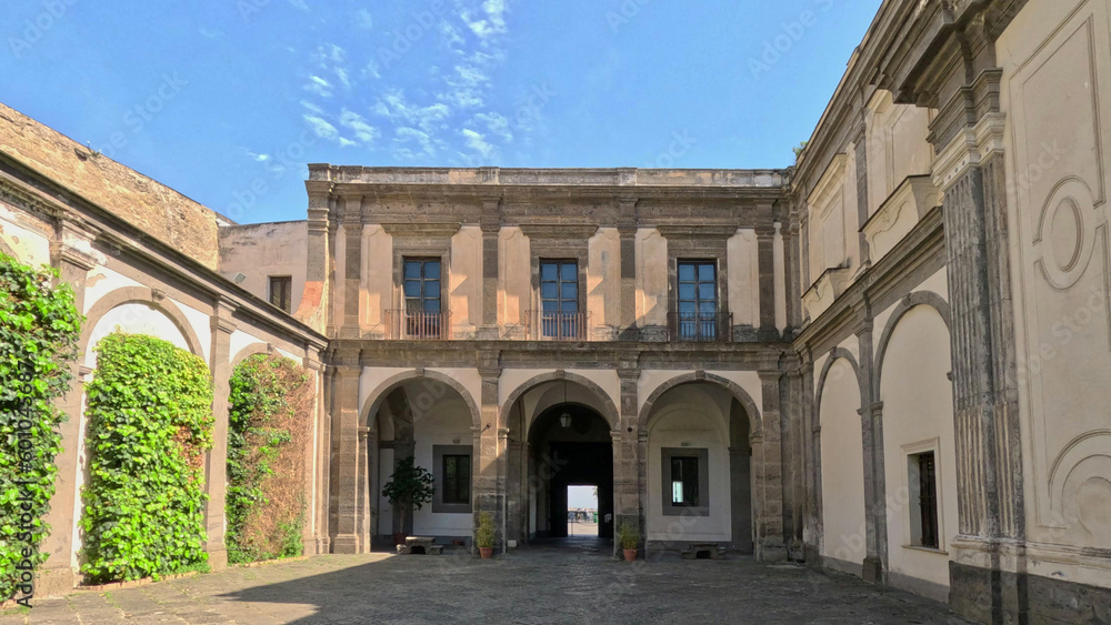 View of the cloister of the ancient Benedictine monastery of San Martino, now transformed into a museum of history and art in Naples, Italy. View of the cloister of the ancient Benedictine monastery of San Martino, now transformed into a museum of history and art in Naples, Italy.