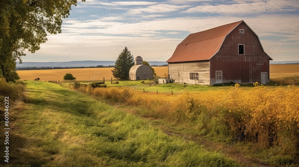 Barn on a Farm, Generative AI Illustration Barn on a Farm, Generative AI Illustration