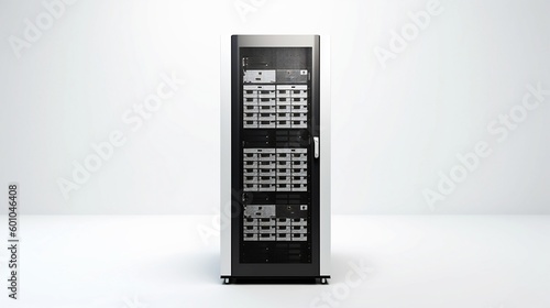 White chassis server with a small shadow and a white background created with generative AI  technology photo
