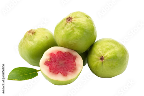 A bright and vibrant stock photo of fresh Guavas on a pristine white background isolated PNG