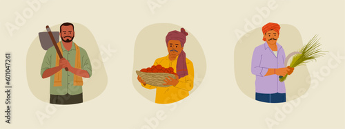 Indian farmer editable illustration in traditional clothes vector flat illustration. Farmers Day, Kisan Diwas. Indian Agriculture. 