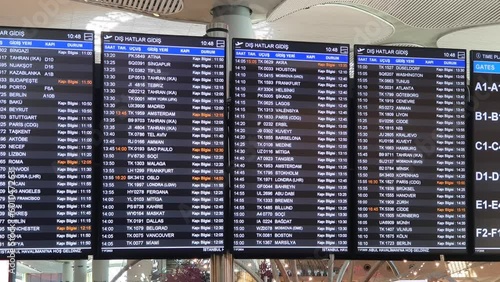 Istanbul, Turkey. 11 June 2022: Flight Departures Board in Istanbul International Airport (IST). Flight board with flights information in Turkish. 