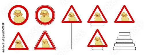 Young sheep in a series of warning and prohibition sign - vector