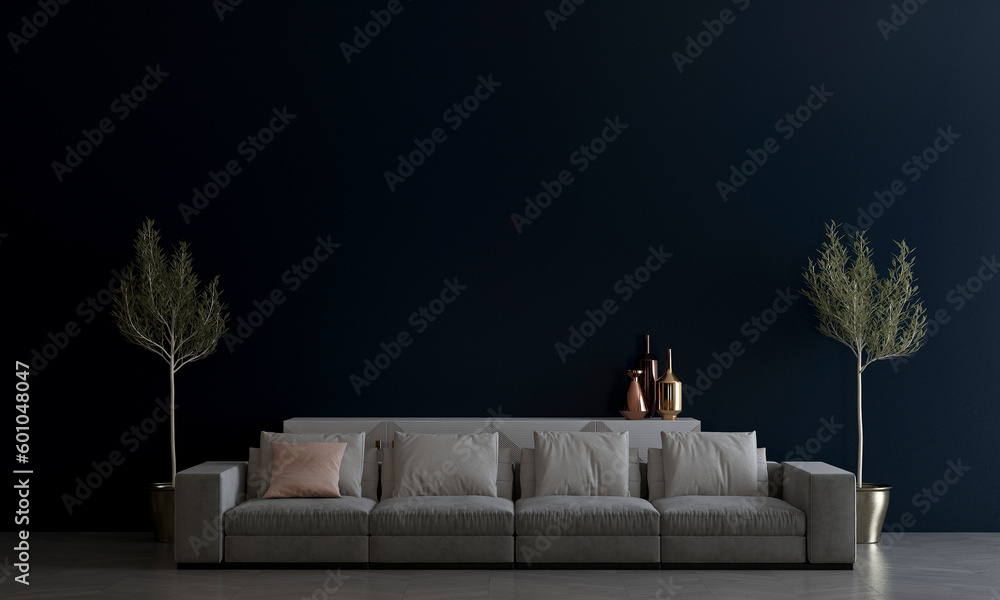 Modern cozy living room Black wall texture background interior design