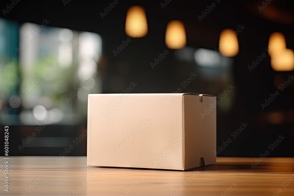 Wooden Table with Parcel and Cardboard Box Background for Delivery and Business Concept. Generative AI illustrations. Wooden Table with Parcel and Cardboard Box Background for Delivery and Business Concept. Generative AI illustrations.