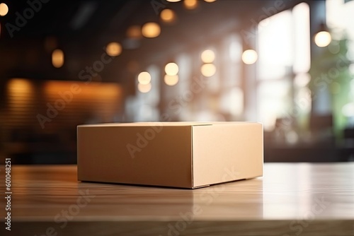 Wooden Table with Parcel and Cardboard Box Background for Delivery and Business Concept. Generative AI illustrations. © Thares2020