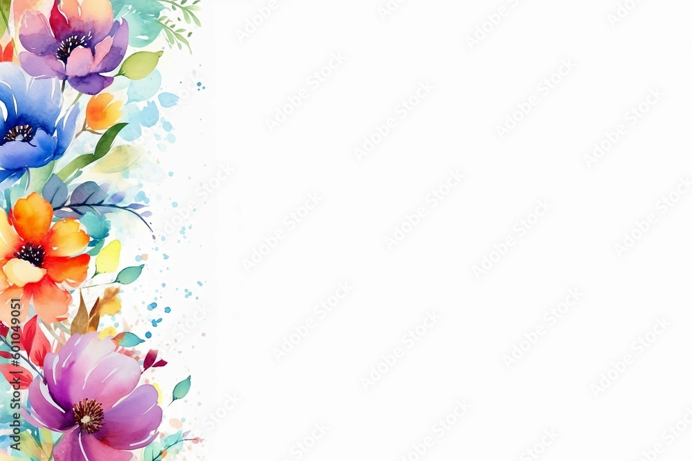 Rectangle flower banner mockup, colorful watercolor banner background with space for text. Created with Generative AI.