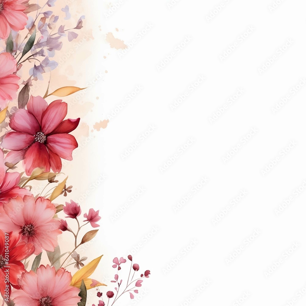 Square flower banner mockup, colorful watercolor banner background with space for text. Created with Generative AI.