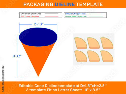 Mini Ice cream cone D0xD 1.5xH 2.5 inch Dieline Template photo