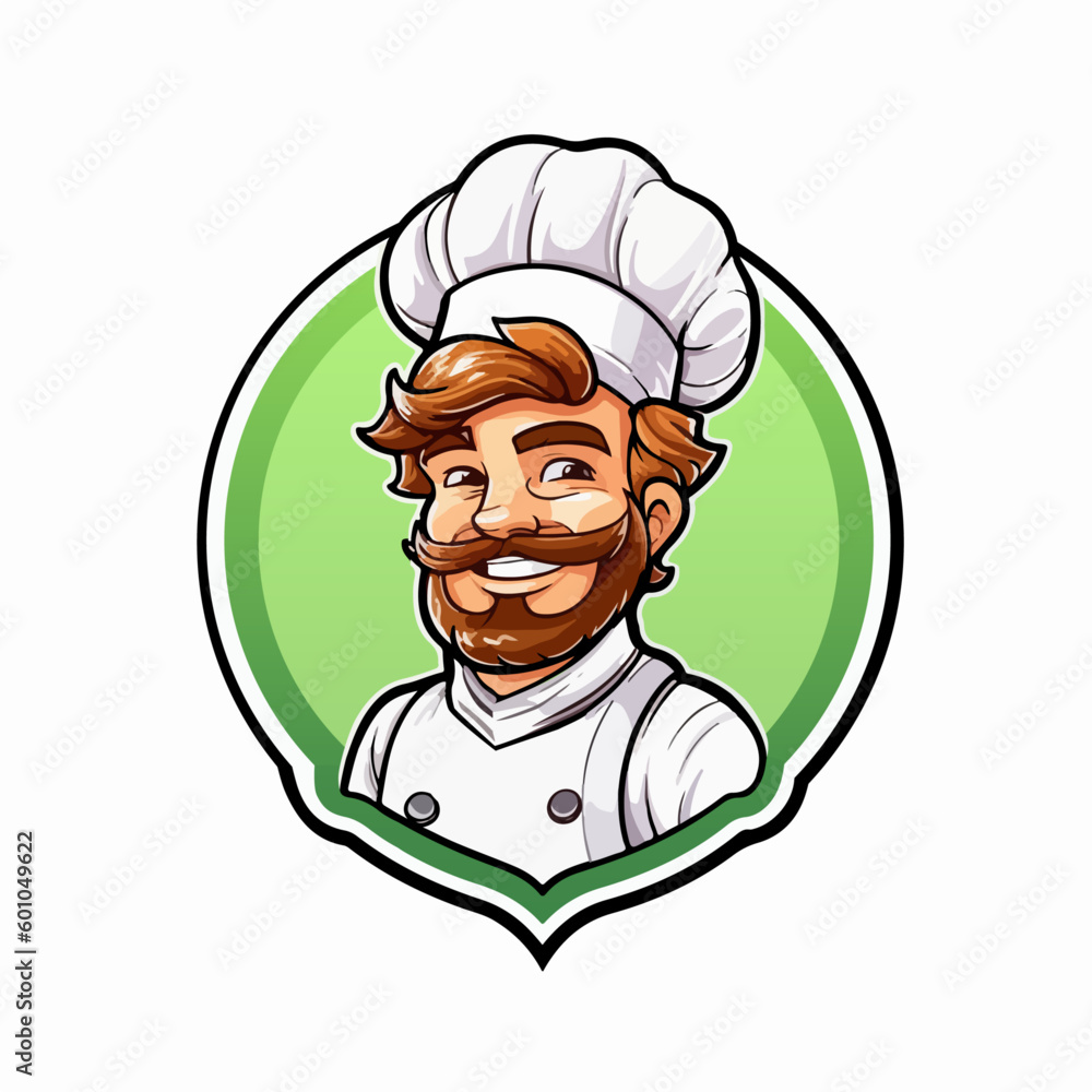 Chief-cooker Illustration for business: restaurant, cafe, food, eat, shop, trade, cook modern colorful mascot logo isolated on white background. Chief-cooker Illustration for business: restaurant, cafe, food, eat, shop, trade, cook modern colorful mascot logo isolated on white background.
