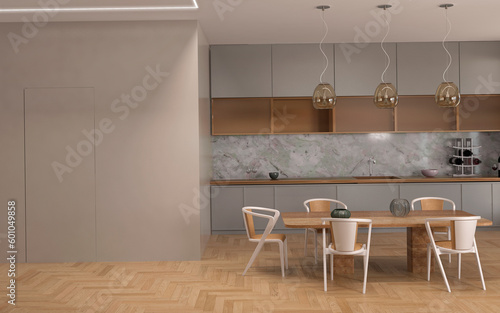 modern kitchen interior in warm colors
