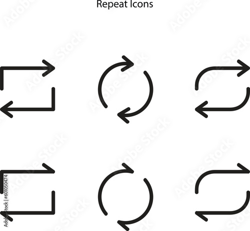 Repeat button line icons on white background. linear style sign for mobile concept and web design. Repeat media button outline vector icon. Symbol, logo illustration.