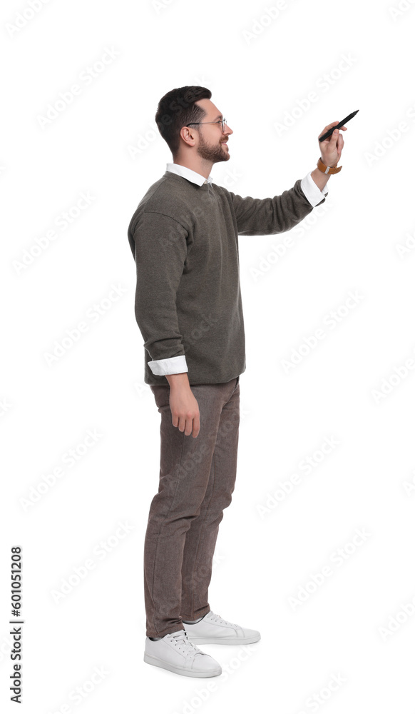Handsome bearded businessman with marker on white background Handsome bearded businessman with marker on white background